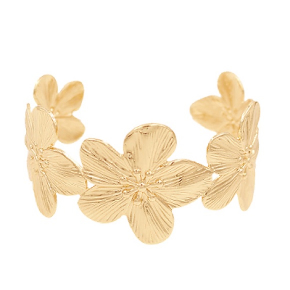New Gold Tone Floral Cuff Bracelet | Flower | Boho | Adjustable | Boutique